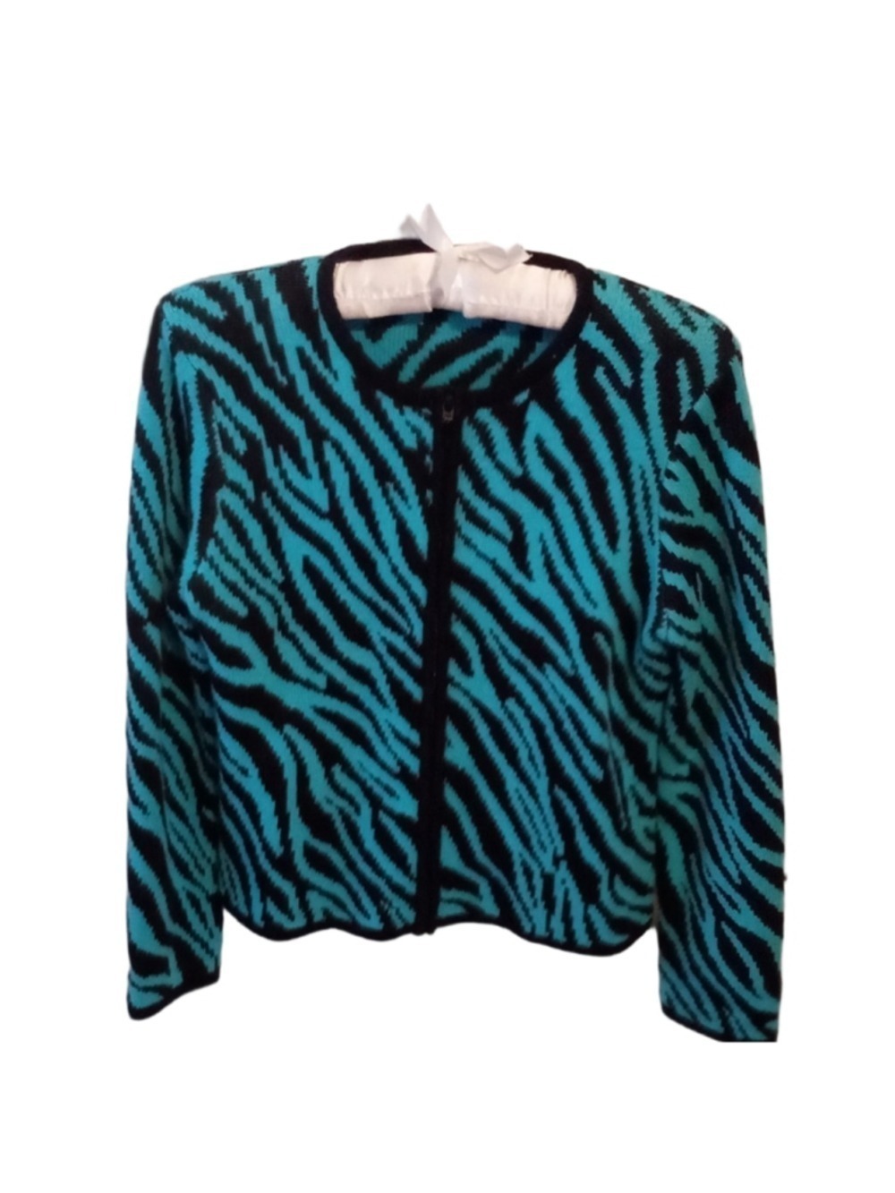 Susan Bristol Petites Animal Print Cardigan Teal Black Large